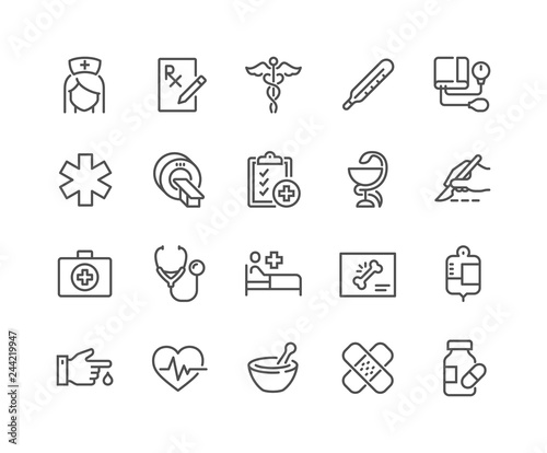 Simple Set of Medical Related Vector Line Icons. Contains such Icons as MRI, Prescription, Surgery and more. Editable Stroke. 48x48 Pixel Perfect.