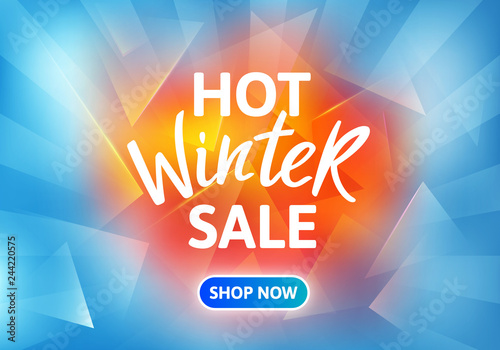 Winter Sale Banner Design. Hand Drawn Text on Bright Shiny Blue Background.