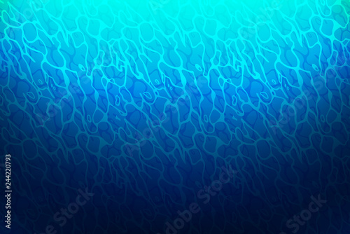 Underwater View Blue Background with Waves, Sunlight and Ripples. Vector Ocean Under Water Surface
