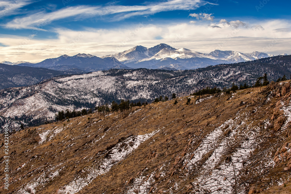 Rocky Mountain National Park from Storm Mountain in Roosevelt National Forest, Colorado, USA