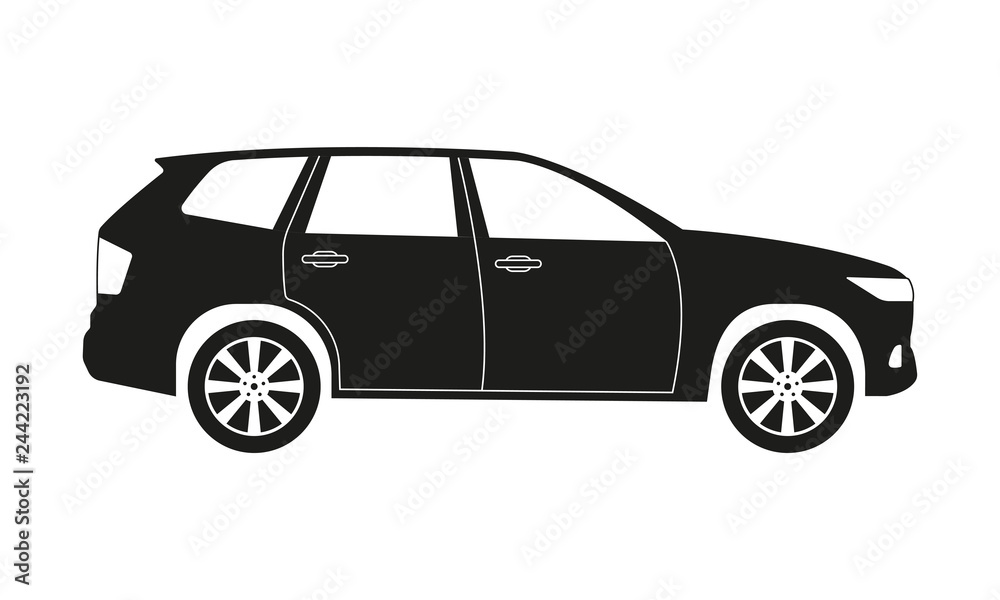 SUV car icon. Side view. Crossover utility vehicle silhouette. Vector illustration.