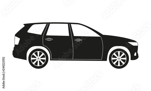 SUV car icon. Side view. Crossover utility vehicle silhouette. Vector illustration.