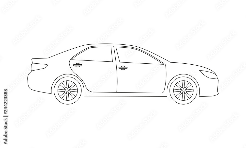 Car or Vehicle outline icon. Side view. Sedan silhouette. Vector illustration.
