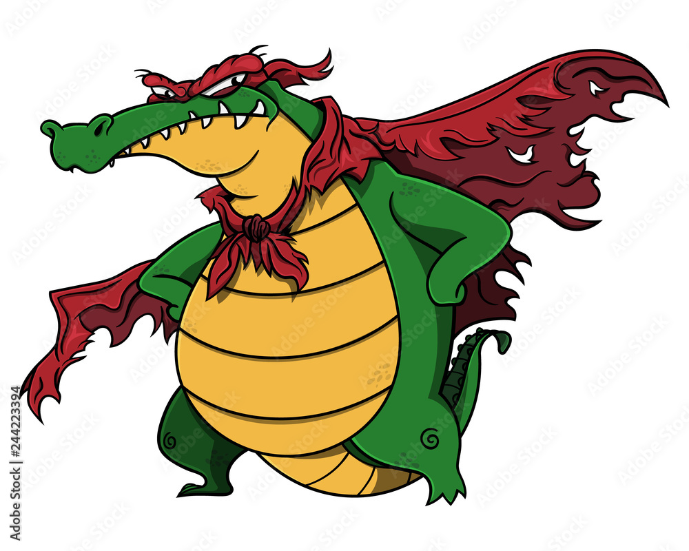 Super Villain Aligator stands up and poses with tattered wings and mask  Cartoon Vector Stock Vector | Adobe Stock