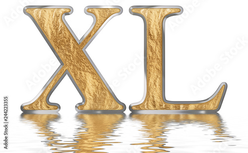 Numeral 40, forty, reflected on the water surface, isolated on  white, 3d render