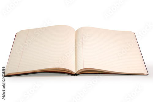 Lined notebook on white background