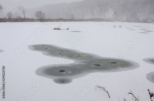 Polynya at lake