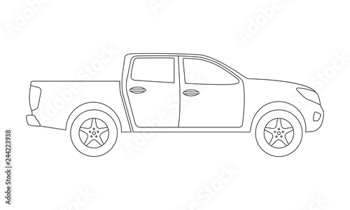 Pickup truck outline icon. Side view. Pick-up car or vehicle silhouette. Vector illustration.