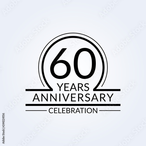 60 years anniversary logo. 60th Birthday celebration icon. Party invitation, Jubilee celebrating emblem or banner. Vector illustration.