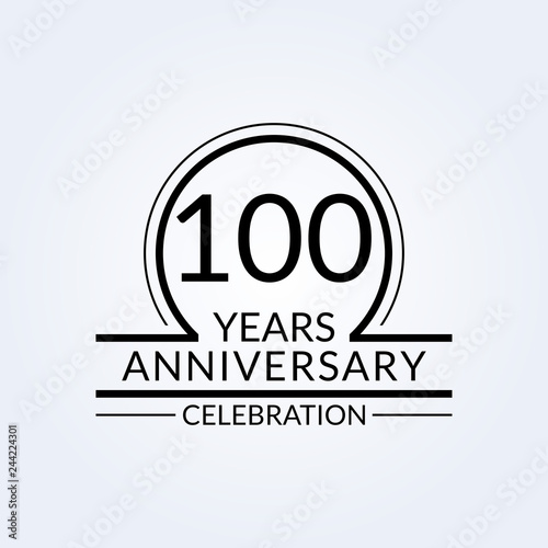 100 years anniversary logo. 100th Birthday celebration icon. Party invitation, Jubilee celebrating emblem or banner. Vector illustration.