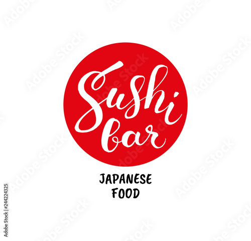 Sushi bar calligraphic lettering. Emblem of Japanese food