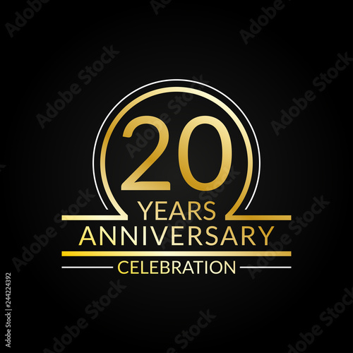 20 years anniversary logo. 20th Birthday celebration icon. Party invitation, Jubilee celebrating emblem or banner. Vector illustration.