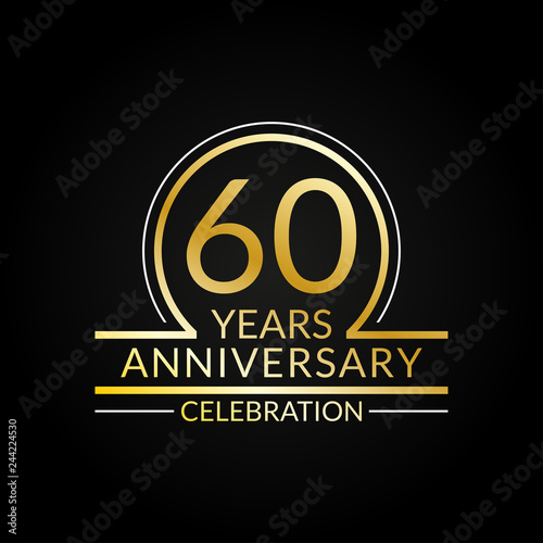 60 years anniversary logo. 60th Birthday celebration icon. Party invitation, Jubilee celebrating emblem or banner. Vector illustration.