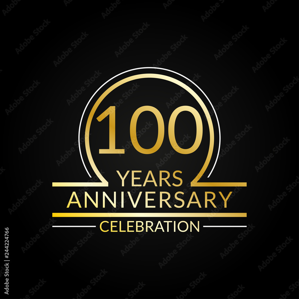 100 years anniversary logo. 100th Birthday celebration icon. Party invitation, Jubilee celebrating emblem or banner. Vector illustration.
