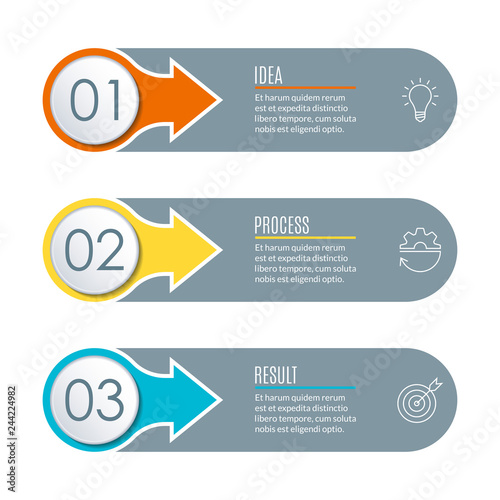 Infographics template with 3 steps, sections, options or levels. Modern business presentation concept. Vector illustration.