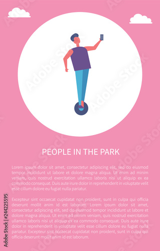 People in Park Poster Man, Riding on Segway, Phone