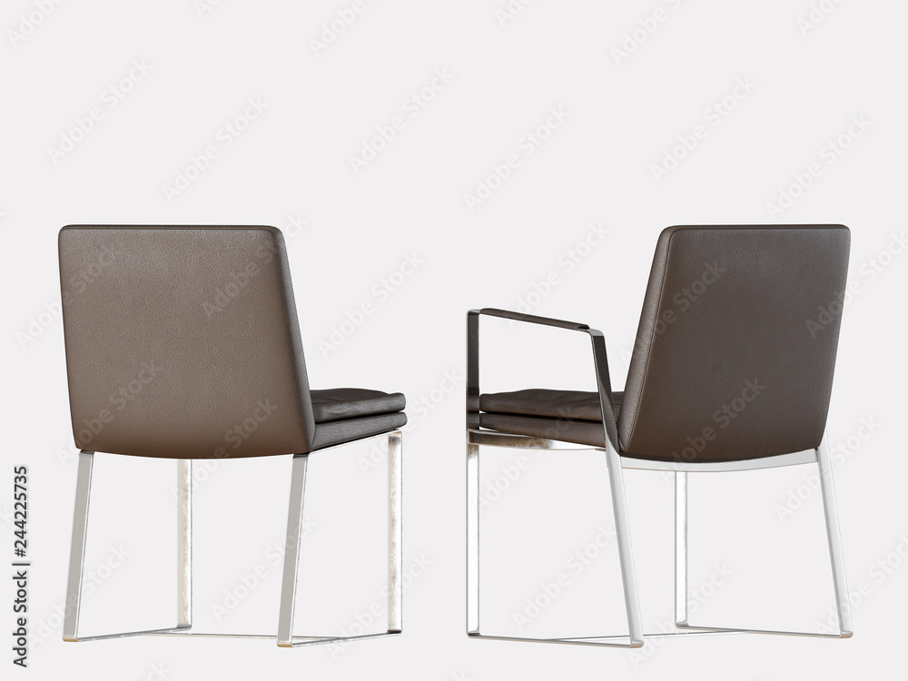 Two chairs brown leather on a white background 3d rendering Two chairs brown leather on a white background 3d rendering