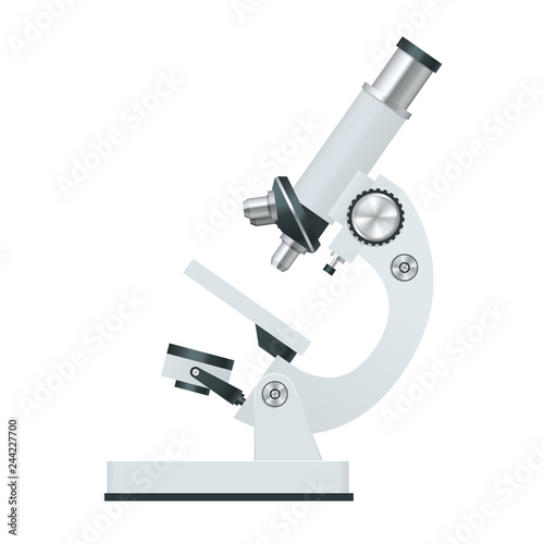 Flat Realistic Detailed Microscope isolated on white.