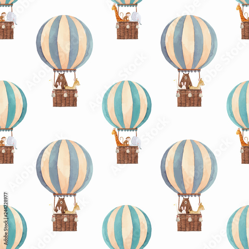Watercolor air baloon vector pattern