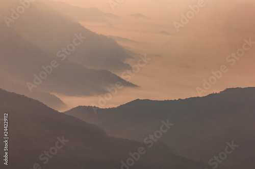 Morning light on winter at 1715 view point Phulungka national park Nan,Thailand