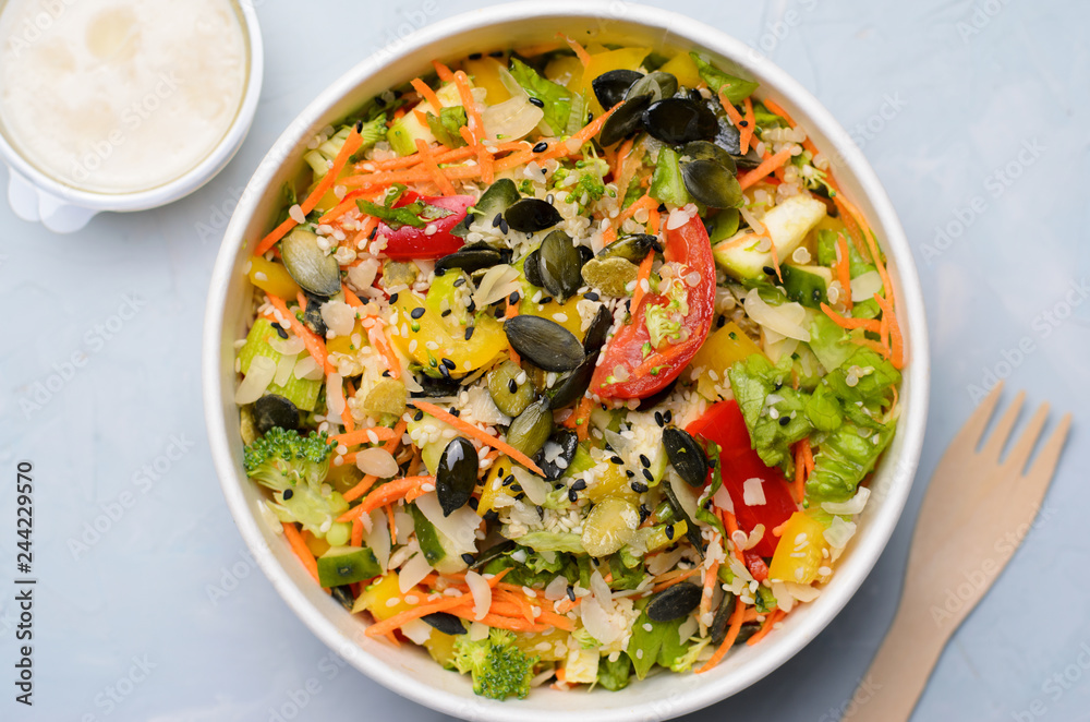 Fresh Vegetable Salad with Quinoa and Pumpkin Seeds, Vegetarian Meal Fresh Vegetable Salad with Quinoa and Pumpkin Seeds, Vegetarian Meal