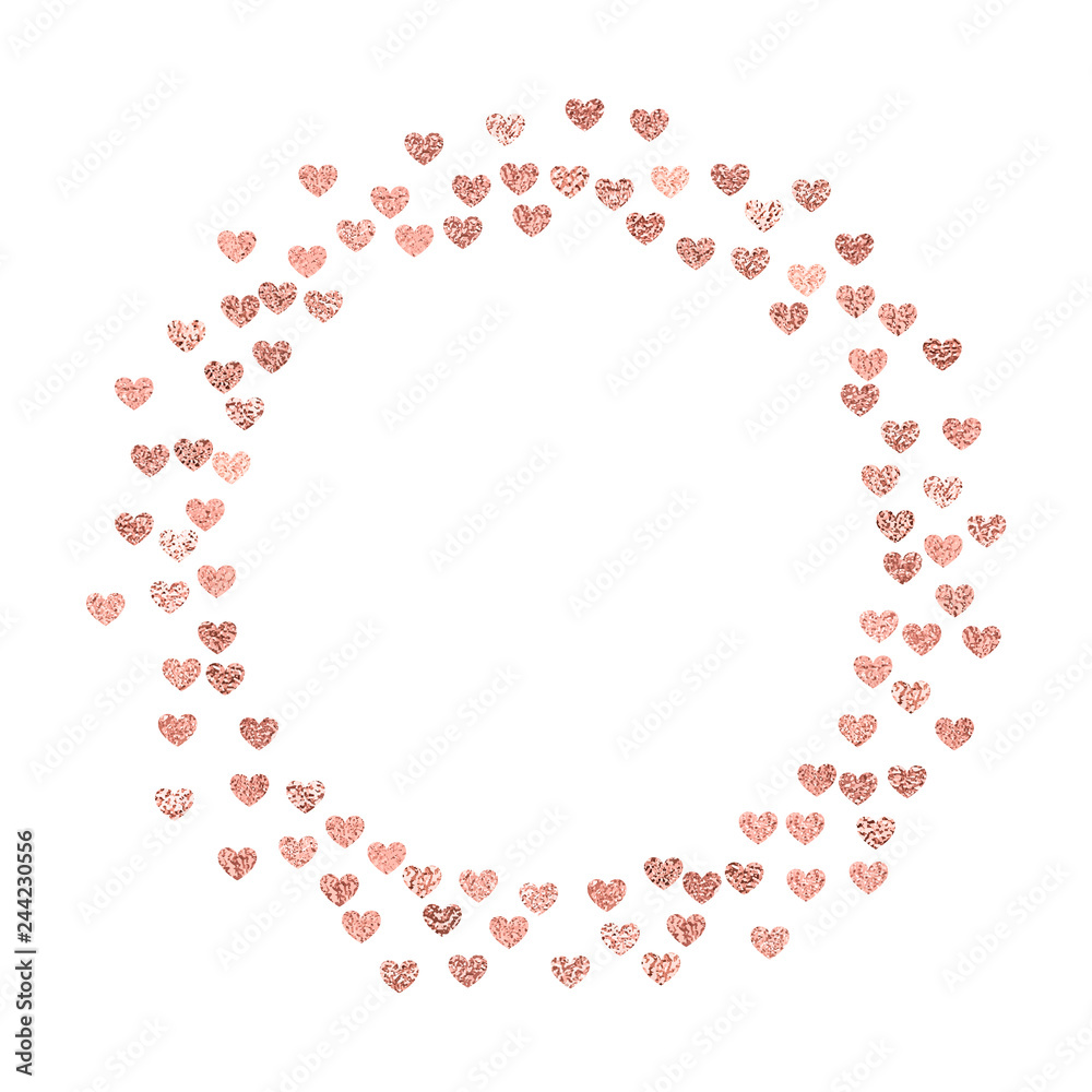 Vector background with rose gold foil confetti hearts isolated on white. Modern element for wedding, celebration, party, anniversary, birthday, Valentine's Day designs. Vector background with rose gold foil confetti hearts isolated on white. Modern element for wedding, celebration, party, anniversary, birthday, Valentine's Day designs.
