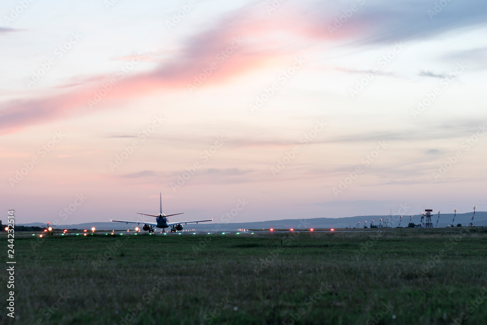 Take-off plane in the evening from the airport.
