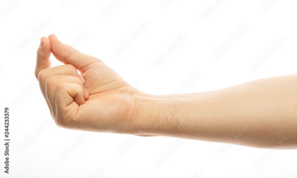 Man hand's measuring invisible item. A person's hand holds an invisible object. Isolated on white. Alpha. Man hand's measuring invisible item. A person's hand holds an invisible object. Isolated on white. Alpha.