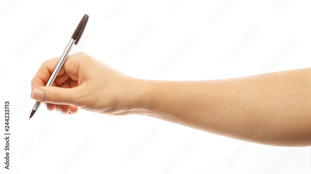 Male hand with pen isoleited on white background. Alpha. Male hand with pen isoleited on white background. Alpha.