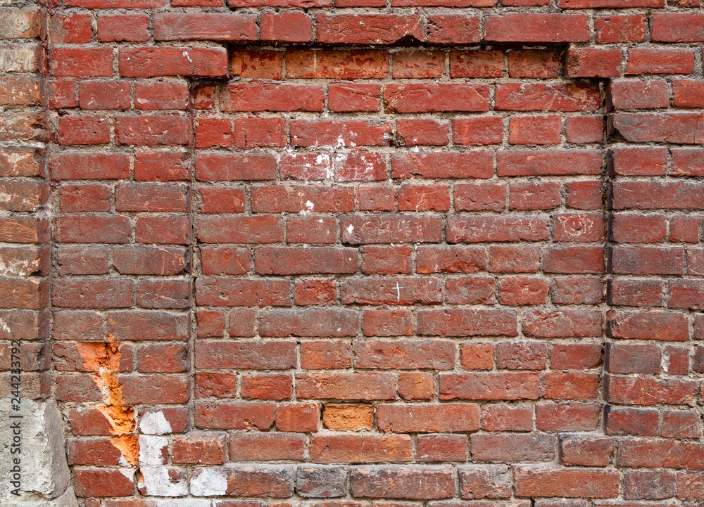 Fototapeta premium brick wall of red color. Old brick wall.Aged grunge wall background. Texture