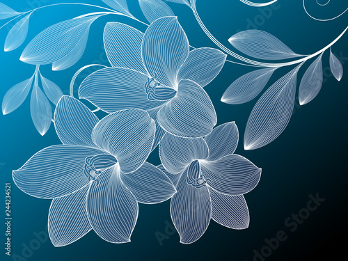 Abstract  hand drawn floral pattern with lily flowers. Vector illustration. 