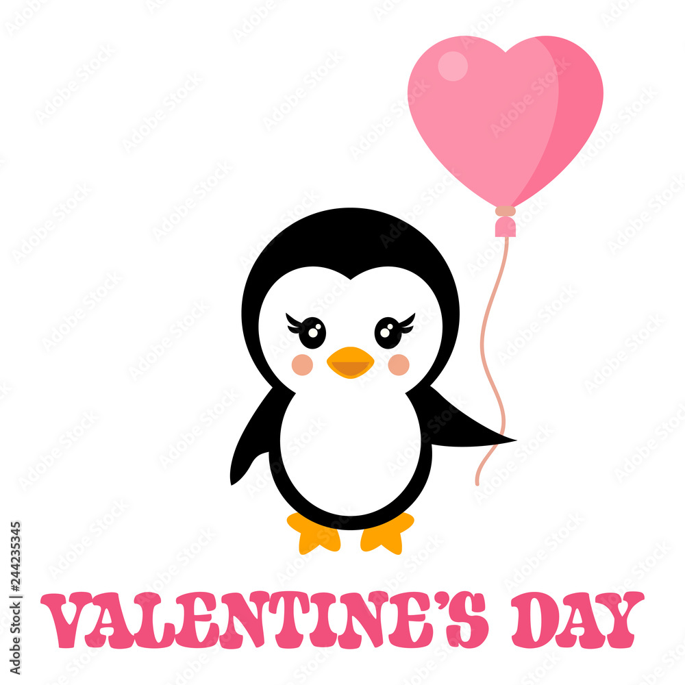 valentines day cartoon penguin with lovely balloon and text valentines day cartoon penguin with lovely balloon and text