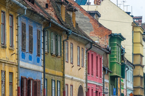 View to different colours of the Sibiu's architecture in Transylvania region, Romania