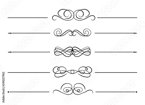 Vector Set of design Elements, Black Decorative Lines Isolated on White Background, Calligraphic Swirls.