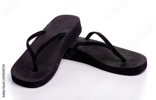Black flip flops rubber on white background isolation