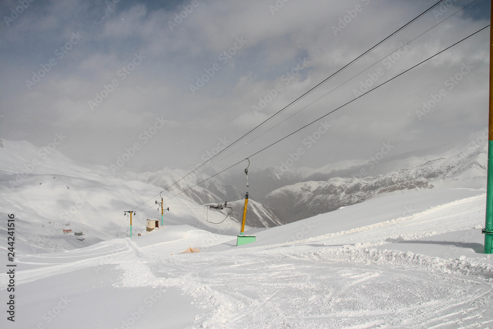 Fototapeta premium Skiing in Dizin, a ski resort in Iran