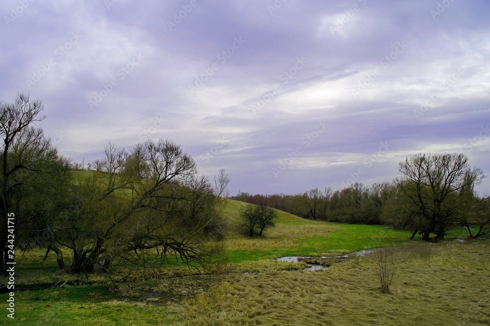 Spring landscape with river and trees Spring landscape with river and trees