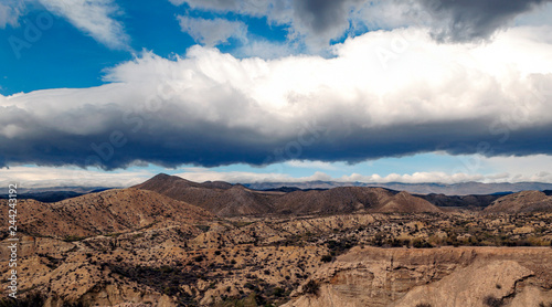 Desert of Tabernas in Almeria in southern Spain on a cloudy day.