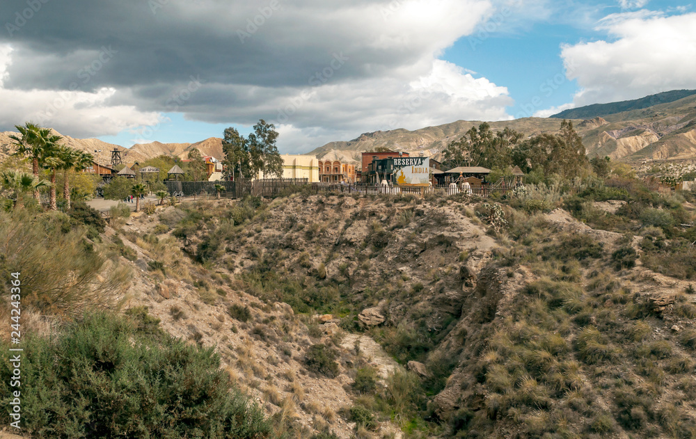 Desert of Tabernas in Almeria in southern Spain on a cloudy day.