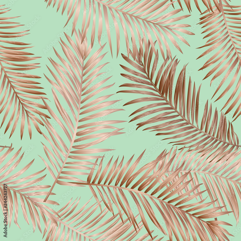 Gold Tropical Palm Leaves Seamless Pattern. Exotic Tropic Summer Floral Background for Textile, Fabric, Wallpaper. Luxury Jungle Graphic Design. Vector illustration