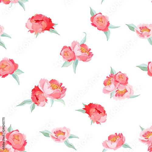 Peony Flowers seamless vintage vector summer pattern. Floral background for wallpapers  web page  texture  textile  backdrop