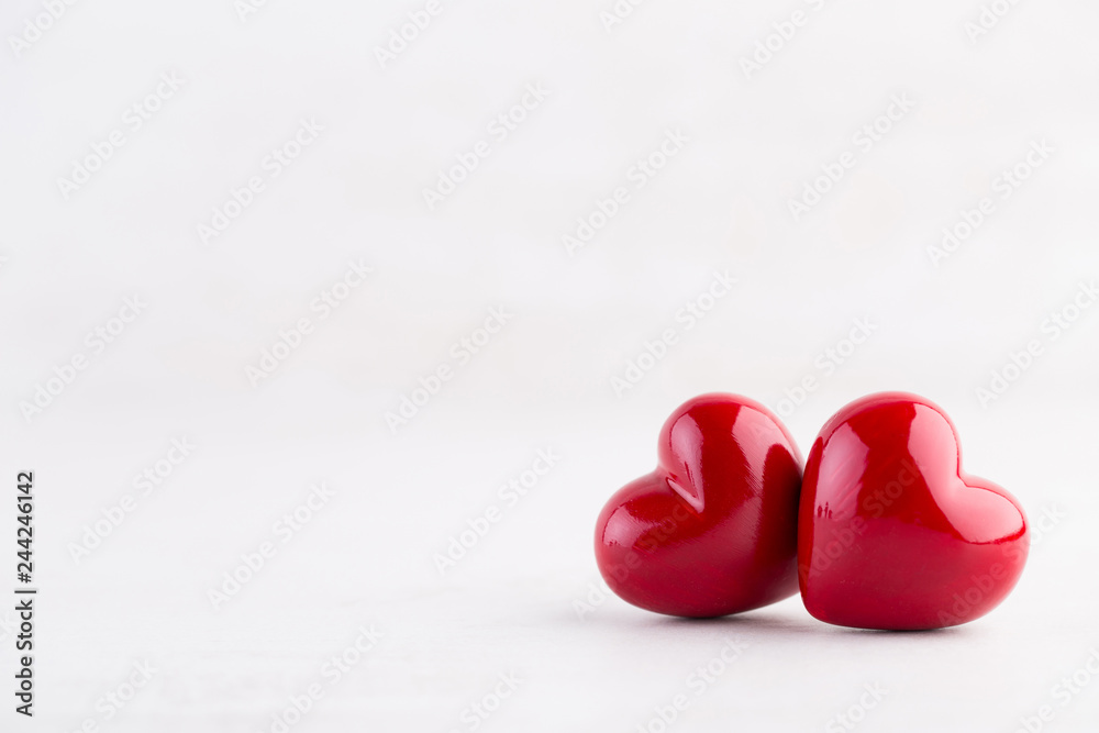 Red heart bokeh background, valentine day greeting card.