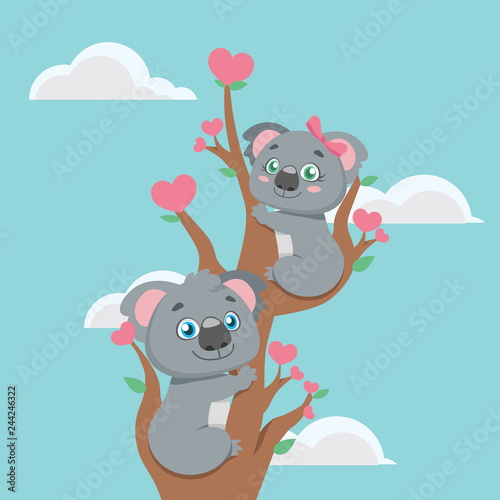 Illustration of a cute koala couple