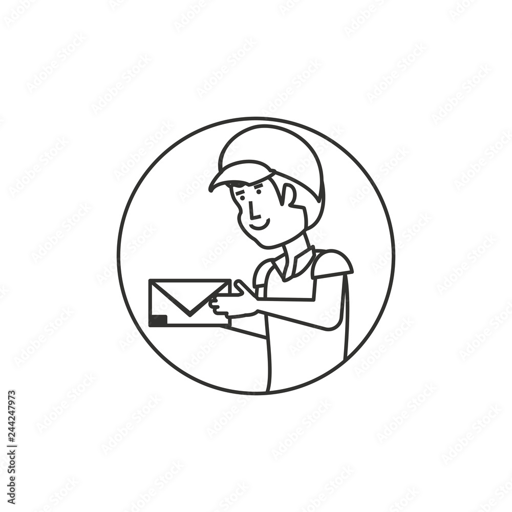 circular frame with delivery worker and envelope