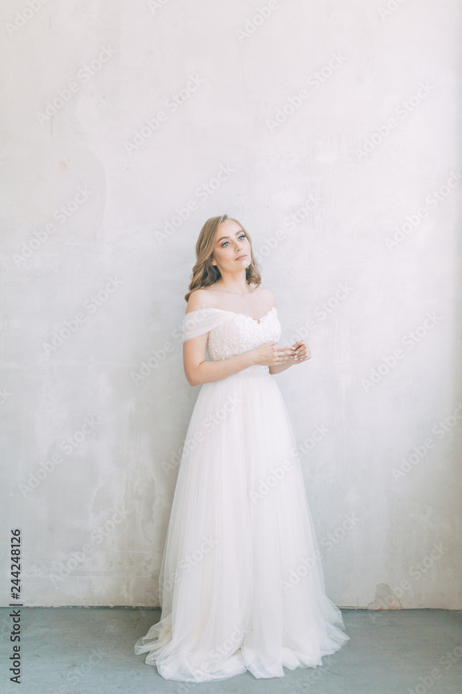  Fees in the interior Studio in the European style. The bride in a white wedding dress.