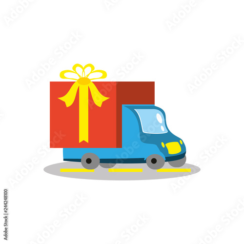 delivery service truck with gift