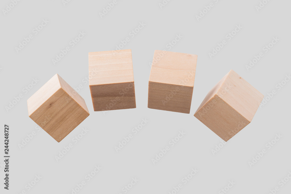 Obraz premium Abstract floating wooden cube on white background