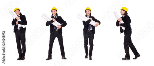 Young construction architect isolated on the white