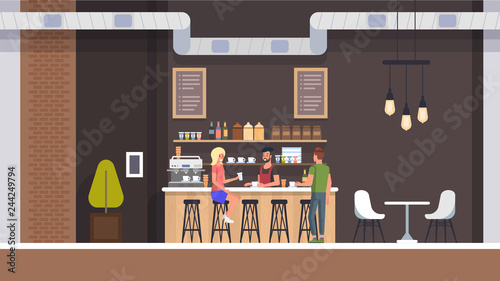 Fototapeta Naklejka Na Ścianę i Meble -  Coffe Shop Interior. People Drinking Latte. Flat.