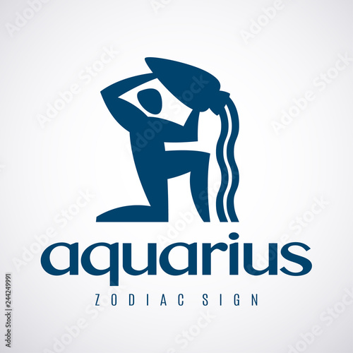 Aquarius, zodiac symbol, logo template or icon. Vector illustration.